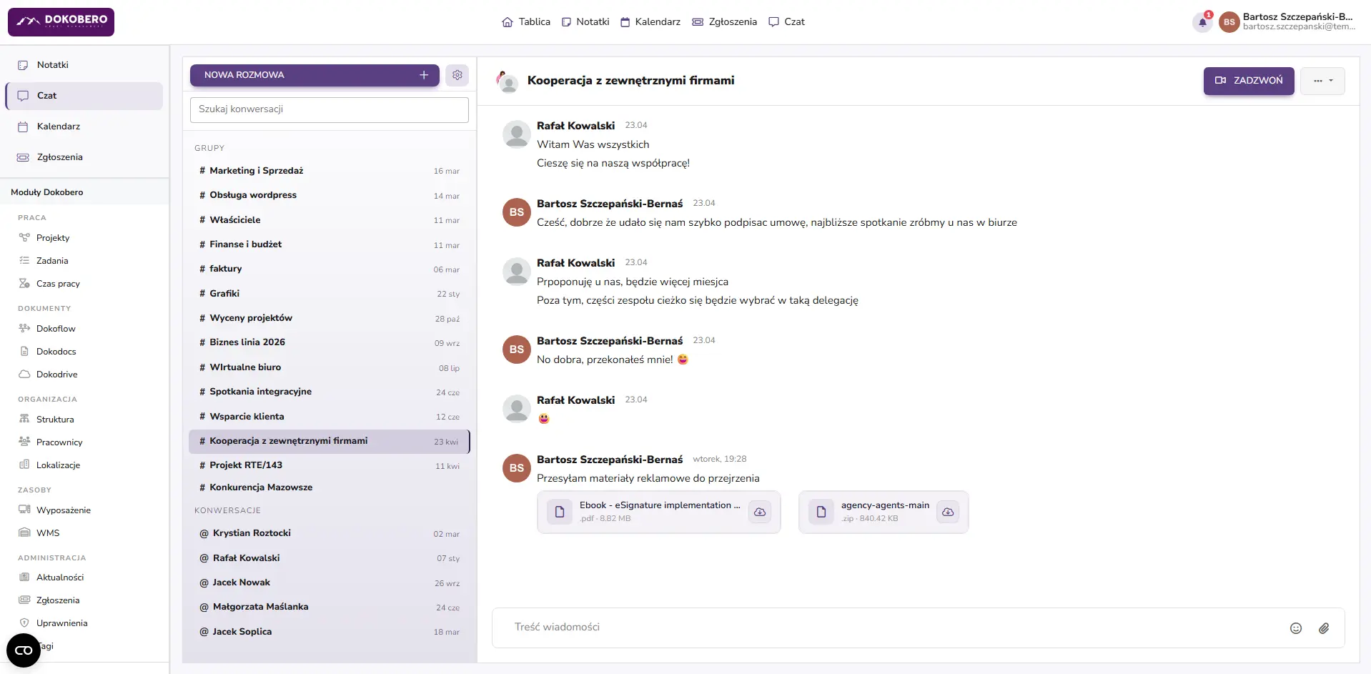 Dokobero Chat — rozmowy zespołowe w firmie